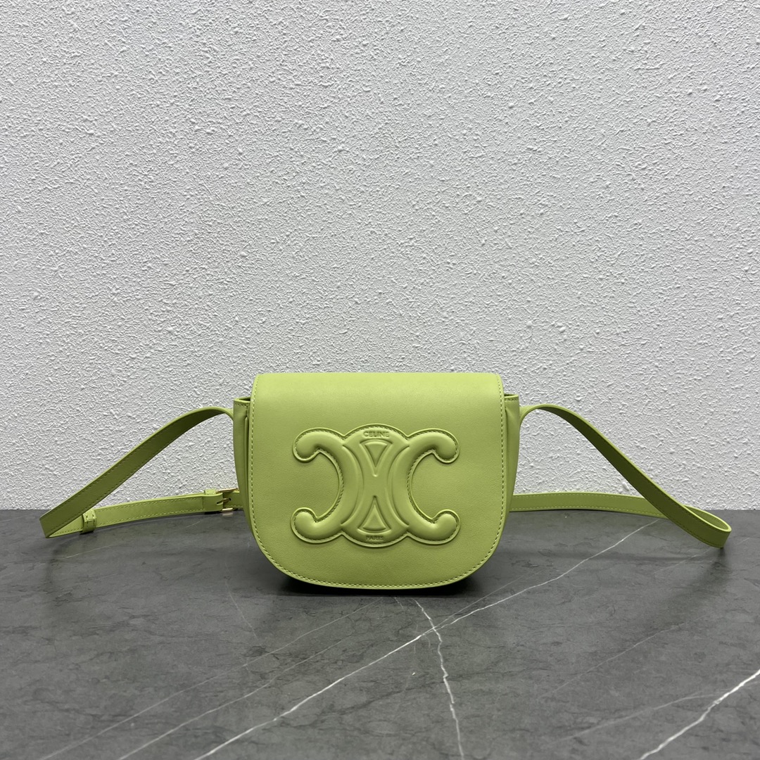 Celine Folco Cuir Bag Triomphe In Smooth Calfskin Lemon Green 198263